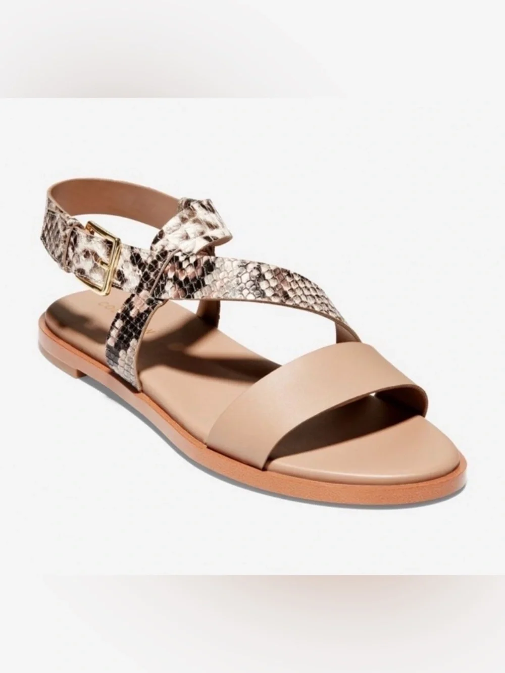 Cole Haan Neutral Snake-Print Leather Flat Sandal